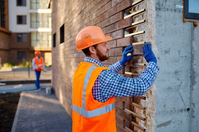 trabajador colocando los ladrillos de un muro